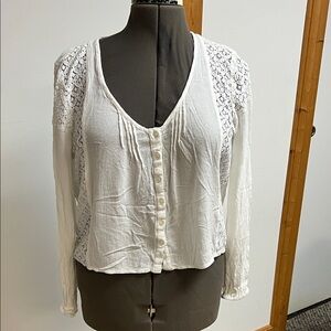 American Rag White Lace Button-Up Blouse